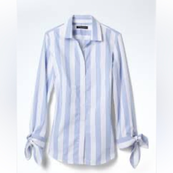 NWT- Banana Republic Riley shirt Blue and White Striped Blouse with Tie Sleeves - Picture 1 of 4
